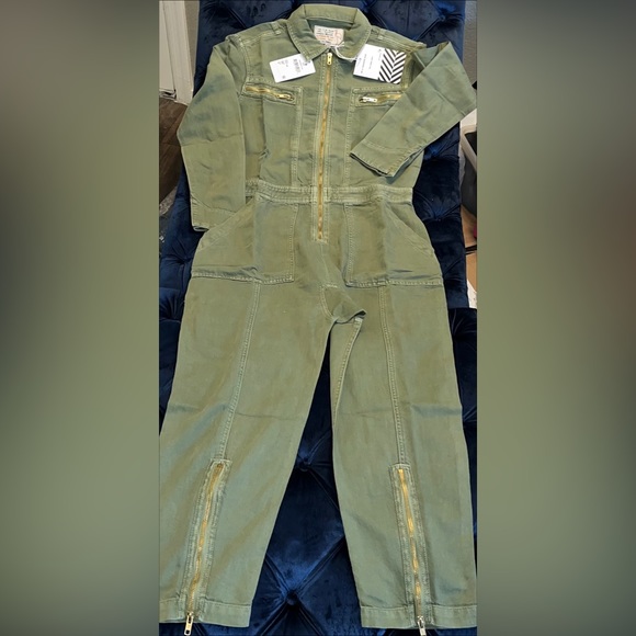Sandrine Rose xFree People Army Zippers & Pockets Coverall Jumpsuit SzXS or SzS - Picture 2 of 16